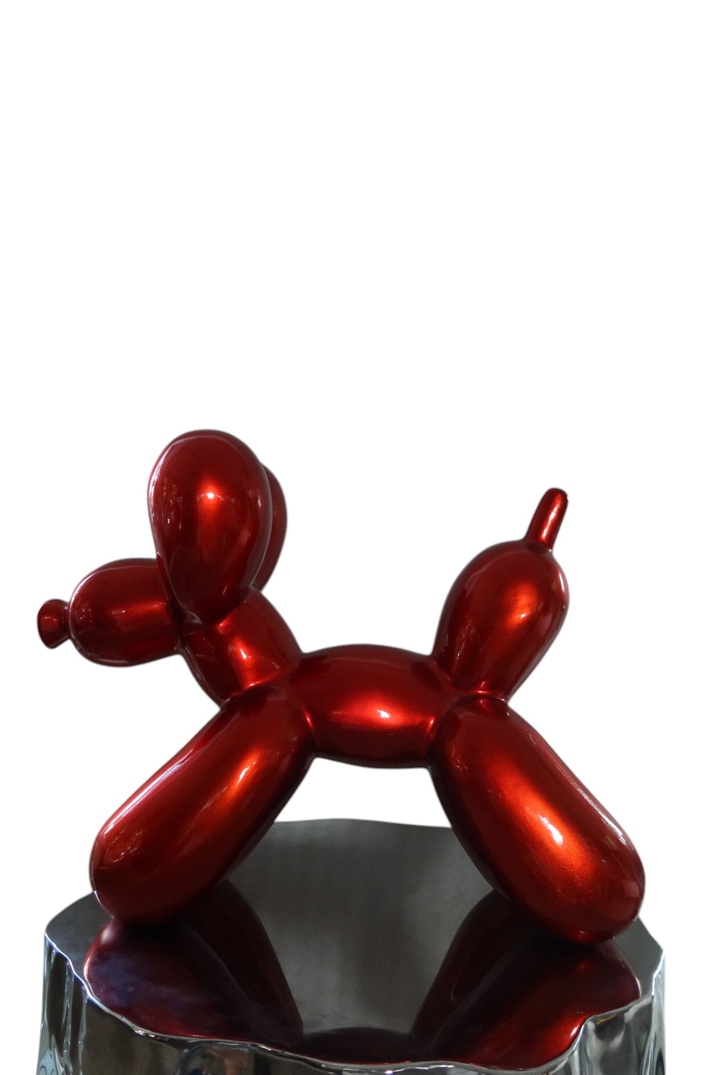 Statue Chien Ballon Rouge Métallique 50cm - Resine/Fibre de Verre