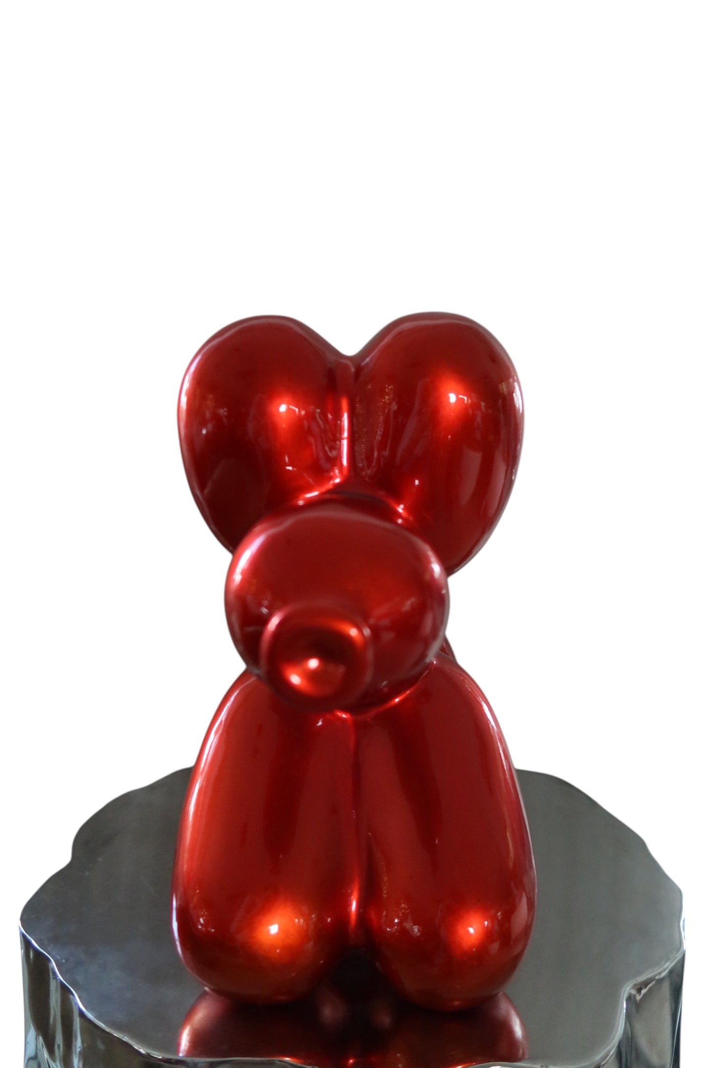 Statue Chien Ballon Rouge Métallique 50cm - Resine/Fibre de Verre