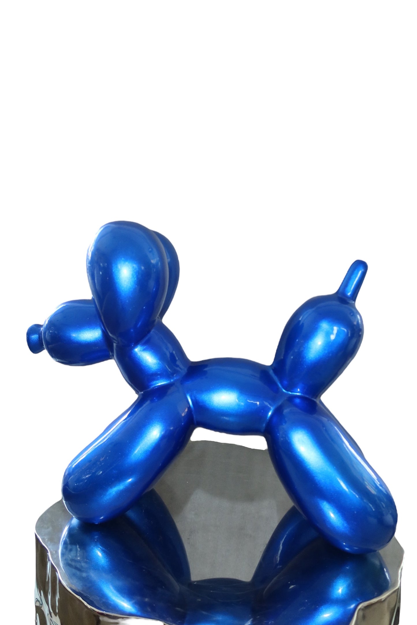 Statue Chien Ballon Bleu Métallique 50cm - Resine/Fibre de Verre