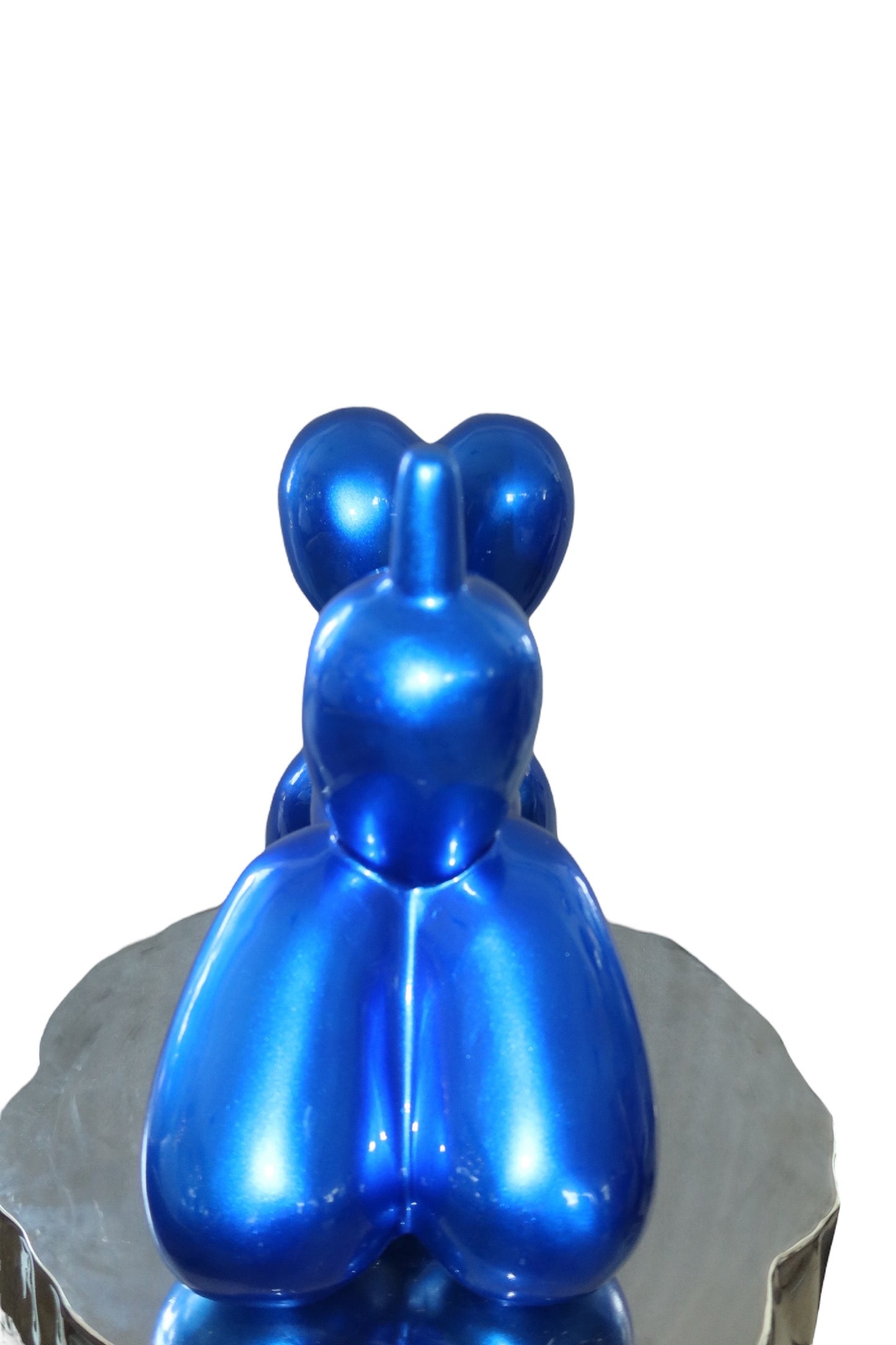 Statue Chien Ballon Bleu Métallique 50cm - Resine/Fibre de Verre
